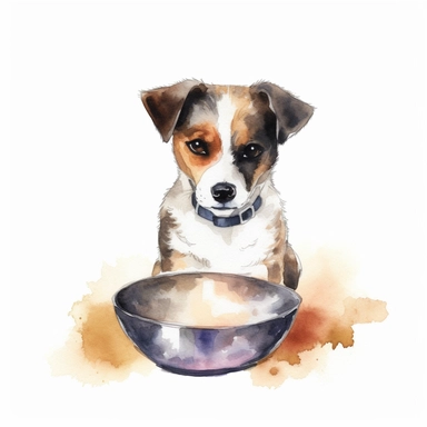 Watercolor dog bowl clipart, white isolated background, space out, hd