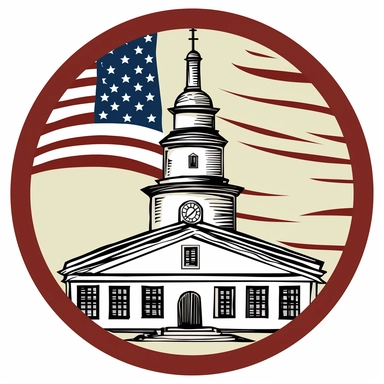 clipart image with iconic symbol, flag, and historic landmark from the American Revolution, perfect for DIY project and craft