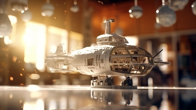 action bokeh movie clip scene mid day of summer, shimmering lights and shadows over living room studio library and kitchen open concept photographic high definition render, cold blinding shinny white fall light god rays shadows shimmering closeup detail concept art detailed painting with giant spaceship window of a cool industrial living quarters spaceship , huge over window with gorgeous galactic view, happy blade runner android, cool airvehicle cockpit, living bedroom office, droid parts in sh