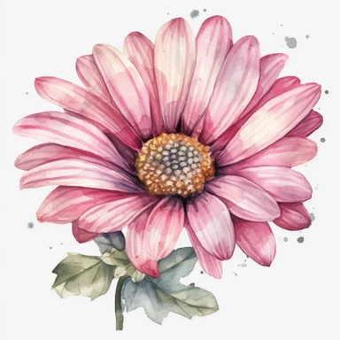 pink daisy flower clipart, watercolor