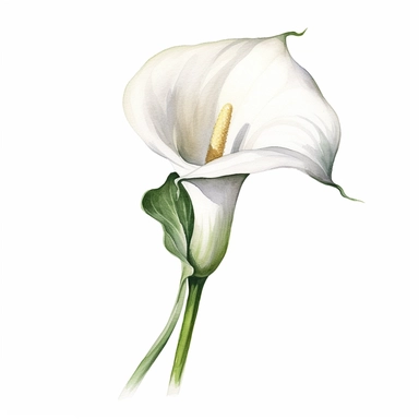 Let your brush strokes capture the essence of a classic wedding flower, the calla lily. Paint a watercolor clipart that showcases the slender, curving lines of the flower, along with its trumpet-shaped bloom. Use gentle, muted tones to evoke elegance and sophistication.