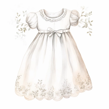 Clipart, vintage hand painted illustration, baptism newborn dress , white linen, romantic, delicate
