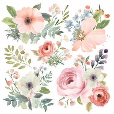 Pastel Floral Bouquets Clipart in white background