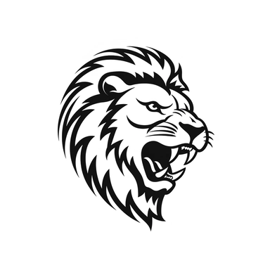 roaring lion head black frontal view silhouette vector flat simple identification symbol white backround white background minimalistic clipart png svg