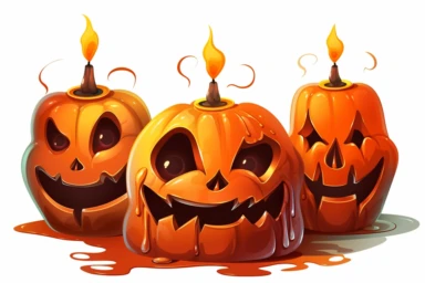 cartoon candles creepy gothic jack-o-lantern clipart on white background,