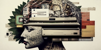 mind and machine, brain, Scams, Frauds, Truth, Lies, collage art by Alex Lorenzo, in the shape of a computer screen, behance contest winner, eclectic, maximalist, mixed media, modern art, eclectic elements, fragments of paper, magazine clippings, found objects, a fusion of different textures, materials and patterns, layered, hd image on behance, featured on behance, collage, unique, modern art hyper realistic photography portrait, High resolution, 8k detail, 8k resolution, hyper detailed, Image 