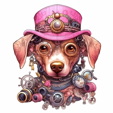 Beautiful Pink Steampunk Dog Sublimation Girl Clipart ,Cartoon,hyper realistic, intricate detail, illustration style,high solution,on the white background