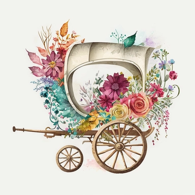 Floral Boho Wagon Buggy,Clipart, colorful, white background