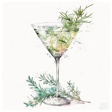 Dry Gin Cocktail Clipart, Watercolour style, Martini glass, Cocktail illustration, white background, no text, PNG file