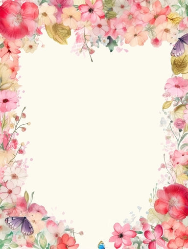 frame for poster, narrow vignette along the sides and the corners of the picture, little cute wild bright clipart flowers like hearts vignette, soff pastel blank center of the picture,