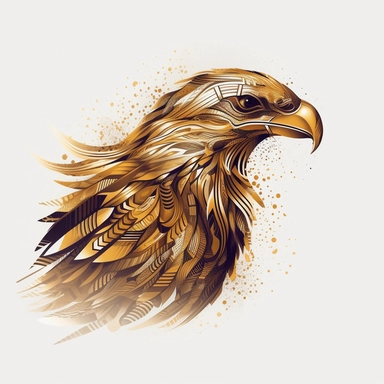 vector art, logo design, Golden Eagle drawing,Golden Eagle clipart, transparent background, 4k quality, flawless drawing , Alebrije, abstract, Illustrators, by Sabbas Apterus