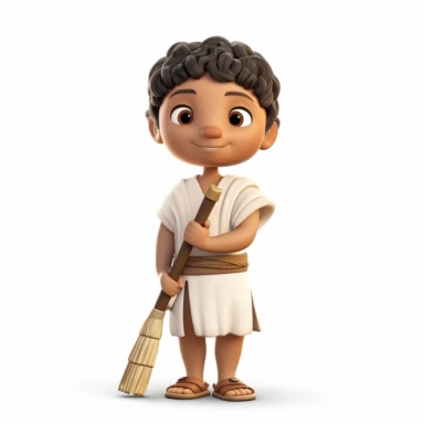 cute 3d cute little boy historian clipart, various ethnicities, ancient historical era cane or crutch, full body, on white background