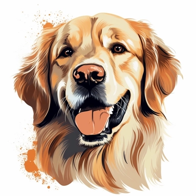 clipart of a golden retriever, americana style, white background, vector style