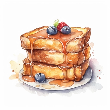 Outlined watercolor illustration, French toast, clipart, white background with margins, 8k