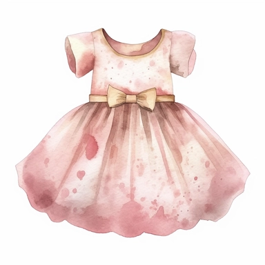 Clipart, watercolor dusty pink gold baby girl dress, hand painted, texture