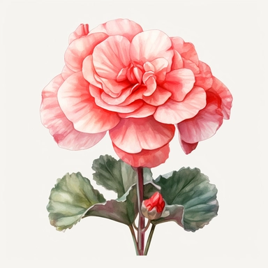 hyperrealism painting, pink begonia flower, white background, watercolor style, farmhouse chic, tempera clipart