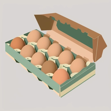 retro 1970s graphic, cardboard carton of 12 eggs, one dozen eggs, clipart style, flat colors, 4k - @Cynino (0%) (relaxed) Image