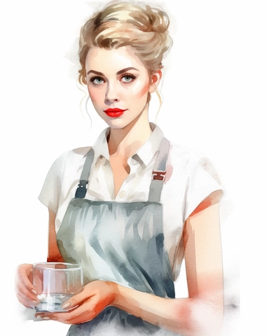 watercolour pretty lady waitress behind counter hd clipart white background