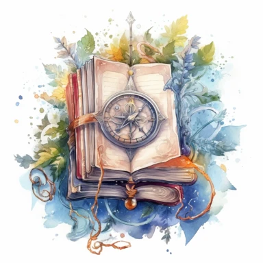 Fantasy book with Whispers of the Forgotten: Unveiling long-lost secrets and ancient mysteries, watercolor, clipart, white background.