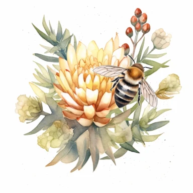 a watercolor clipart, vector of beesweep in the style of vintage imagery, decorative paintings, subtle shading, nature core, muted colors, on a white background, uhd image