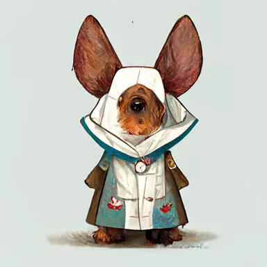anthropomorphic Daschund, Doctor wearing white coat, Redwall, Beatrix potter, clipart