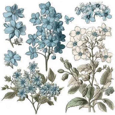 Vintage Blue Flower Clip Art Set Woodland Phlox Florals with white background