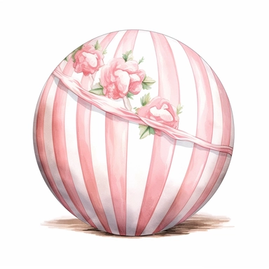 hand drawn , watercolor, hyper realistic, white background, white margins, 16k, ultra detailed clipart, cut out image, hand-drawn, ultra HD, sharp and clean art a vintage beach ball with delicate floral , capturing the romantic and feminine aesthetics oft