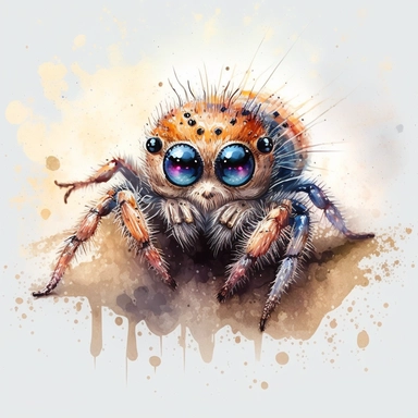 spider, watercolor, clipart, 2d, vector, sticker, cartoon, cute, themed, hd, 8k, 200 dpi