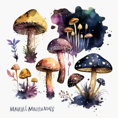 watercolor magic mushroom clipart, dark fantasy