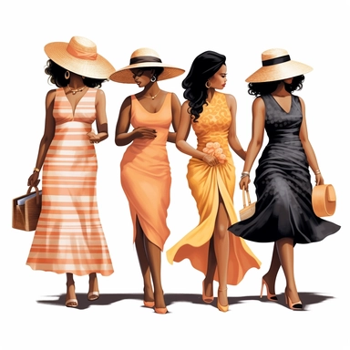 beautiful african american women full figured, clipart, fashion, full body, hat, purse, heels, sundress, handbag, boss