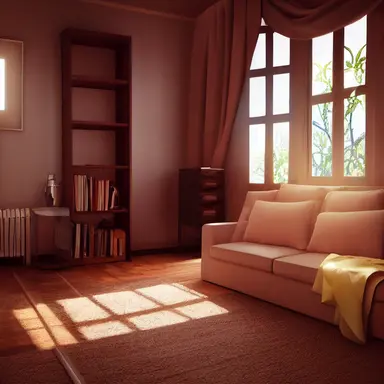 Cozy 3D livingroom, brown furniture, white walls, high detail, epic detailed, very clear, colors, evironment, hyper realism, high details, octane render, unreal engine realistic, hd, Clean Cel vector art by Kuroko no Basuke , Sailor Moon and A Whisker Away, simple illustration, clipart