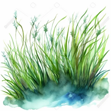 Watercolour clipart of Sea grass on the ocean floor, isolated.