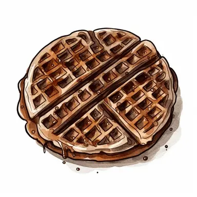 full isolated chocolate waffle with a black outline on a white background, bolded outline clipart sticker watercolour style, bolded outline sticker, front view, isolated on a white background