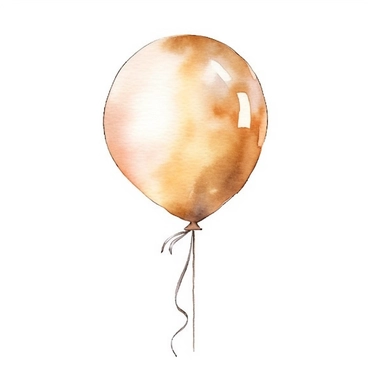single watercolor beige party baloon with string clipart,clear edges,warm pastel color,positive energy,clear white background