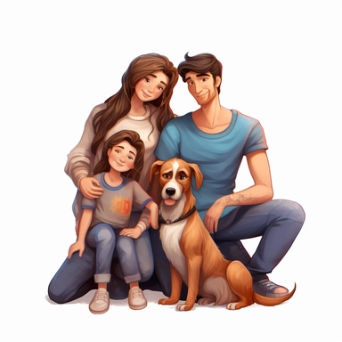 family clipart mom dad kids dog cat photorealistic clipart,on white background