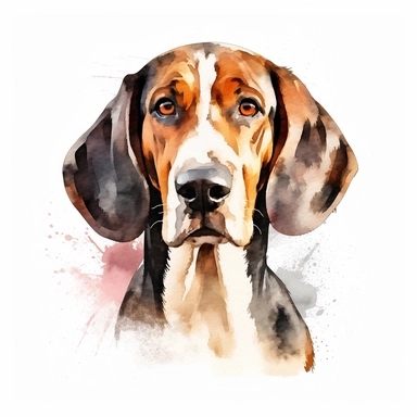 Treeing Walker Coonhound dog, water color style, clipart, white background