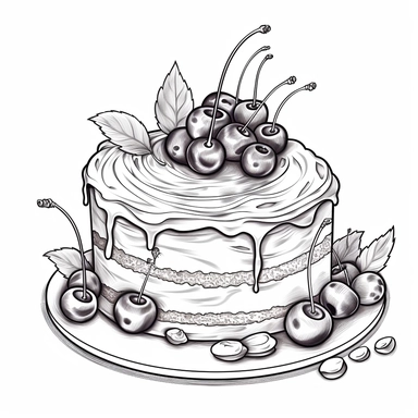 coloring page, sketch, blueberry cake clipart, hd , chocolate covered cherries, cartoon style, thick lines, low detail, no shading ar 9:11