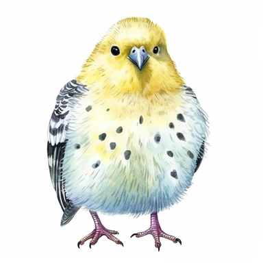 Cute Pale Yellow Budgie illustration Watercolor Painting Drawn On White, Parrot, Budgerigar, extremely detailed, illustration clipart, white background,