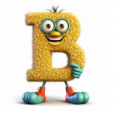 clipart style letter B, with arms, legs and friendly cute face for children