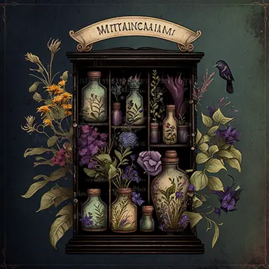 Witches Apothecary Cabinet, Flower, Watercolour Background, Clipart
