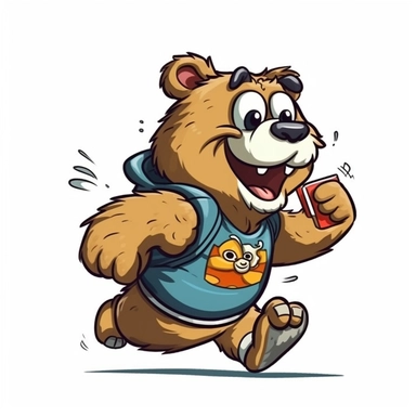 cute cartoon drawing of a bear carrying an envolope running clipart