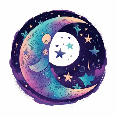 Embark on a creative journey inspired by the mystical allure of the crescent moon and stars. Dive into the world of clip art creation, infusing it with a touch of the hippie spirit. Your goal is to design a captivating clip art image that embodies the free-spirited vibes and enchanting energy associated with the celestial wonders. Imagine a crescent moon gracefully adorned with intricate patterns and details, radiating a sense of peace and harmony. Let its gentle curve and ethereal glow captivat