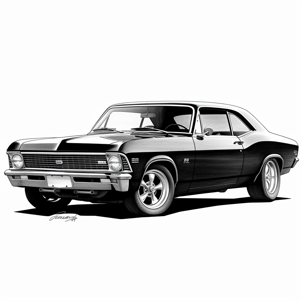 1968 Chevrolet Nova clipart, black and white - Clip Art Library