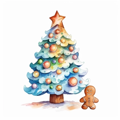 a watercolor nursery gingerbread tree cookie illustration clipart, clean background, white background, isolated on white