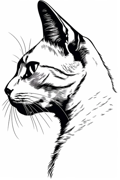 chat assis de profil, contour de la silhouette au trait fin croquis simple une ligne, clipart vector logo, style Leonardo da vinci, fond blanc