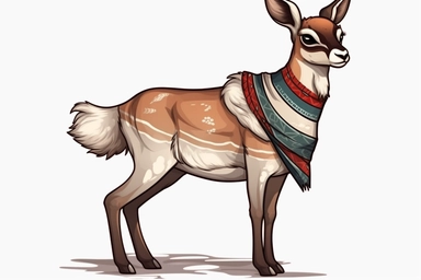Cute Pronghorn antelope in christmas Day clipart, cartoon, white background,