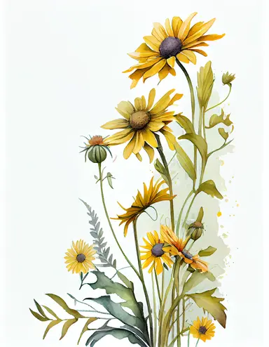 detailed watercolor yellow daisy flower corner side border , isolated on white background, realistic, clipart
