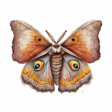 Cute African Emperor Moth watercolor sketch illustration, Nursery Clipart, isolated on a white background
