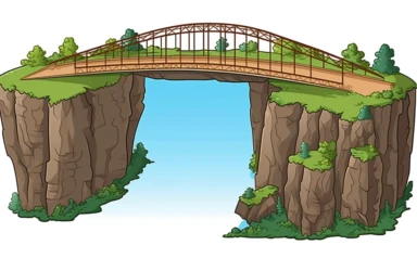 a half built bridge being built across two major cliffs in the city clipart 32k