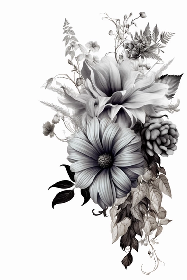 flower corner freebie floral border clipart, in the style of black and white realism, brown and gray, uhd image, tattoo, monochromatic paintings, contemporary fairy tale, eye-catching detail